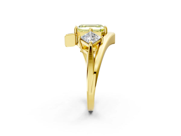 Yellow gold Three-Stone Fancy Yellow Emerald Cut Cut Tension Band Ring with Four-Prong Setting