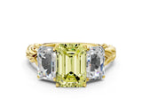 Yellow gold Three-Stone Fancy Yellow Emerald Cut Diamond Braided Band Ring with Four-Prong Setting_93