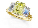 Yellow gold Three-Stone Fancy Yellow Emerald Cut Diamond Braided Band Ring with Four-Prong Setting_94