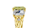 Yellow gold Three-Stone Fancy Yellow Emerald Cut Diamond Braided Band Ring with Four-Prong Setting_98