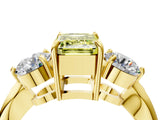 Yellow gold Three-Stone Fancy Yellow Emerald Cut Diamond Channel Set Engagement Ring with Prong Setting_16