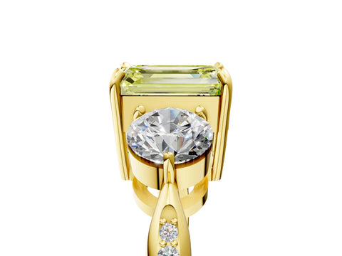 Yellow gold Three-Stone Fancy Yellow Emerald Cut Diamond Channel Set Engagement Ring with Prong Setting_17