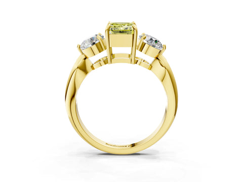 Yellow gold Three-Stone Fancy Yellow Emerald Cut Diamond Channel Set Engagement Ring with Prong Setting_3
