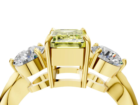Yellow gold Three-Stone Fancy Yellow Emerald Cut Diamond Channel Set Engagement Ring with Prong Setting_4