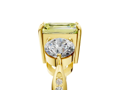 Yellow gold Three-Stone Fancy Yellow Emerald Cut Diamond Channel Set Engagement Ring with Prong Setting_5