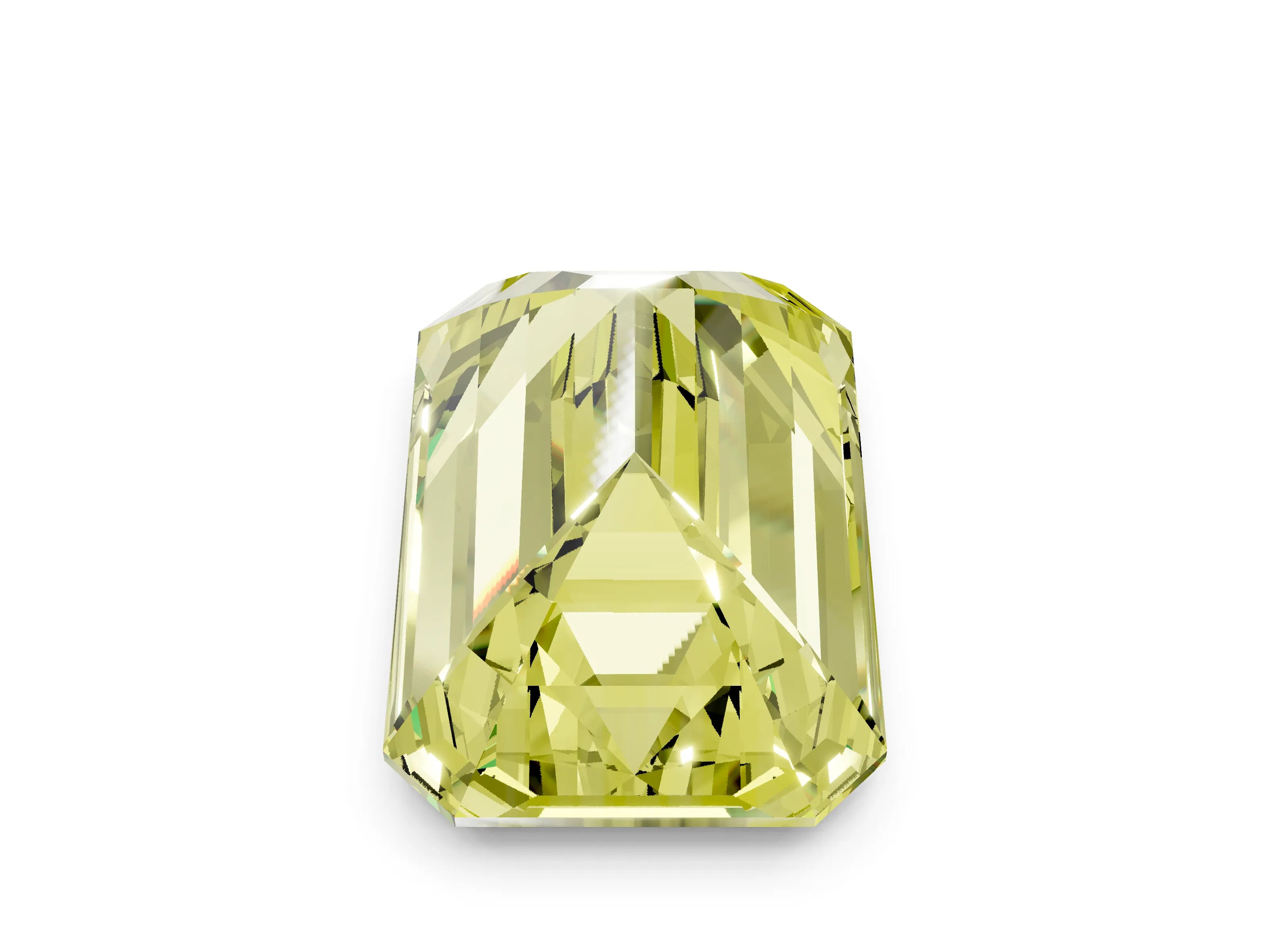 Yellow gold Three-Stone Fancy Yellow Emerald Cut Diamond Engagement Ring with Pave Band and Prong Setting