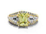 Yellow gold Three-Stone Fancy Yellow Emerald Cut Diamond Engagement Ring with Pave Band and Prong Setting_12