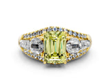 Yellow gold Three-Stone Fancy Yellow Emerald Cut Diamond Engagement Ring with Pave Band and Prong Setting_12
