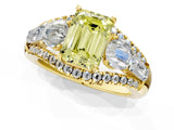 Yellow gold Three-Stone Fancy Yellow Emerald Cut Diamond Engagement Ring with Pave Band and Prong Setting_13