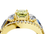 Yellow gold Three-Stone Fancy Yellow Emerald Cut Diamond Engagement Ring with Pave Band and Prong Setting_16