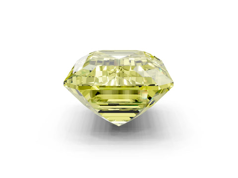 Yellow gold Three-Stone Fancy Yellow Emerald Cut Diamond Engagement Ring with Pave Band and Prong Setting_3