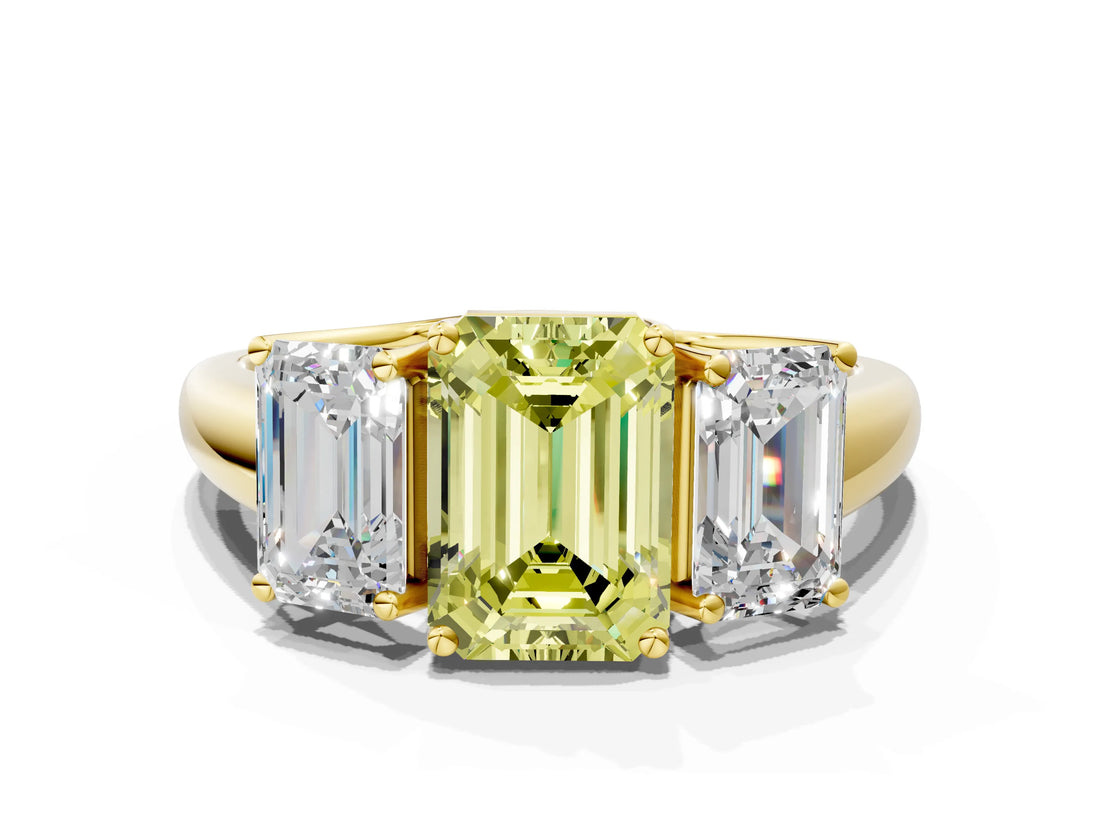 Yellow gold Three-Stone Fancy Yellow Emerald Cut Diamond Engagement Ring with Prong Setting_3