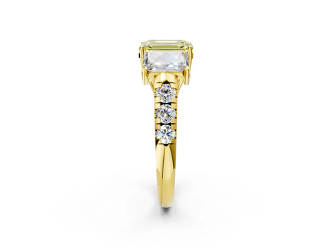 Yellow gold Three-Stone Fancy Yellow Emerald Cut Diamond Pavé Band with Prong Setting_2