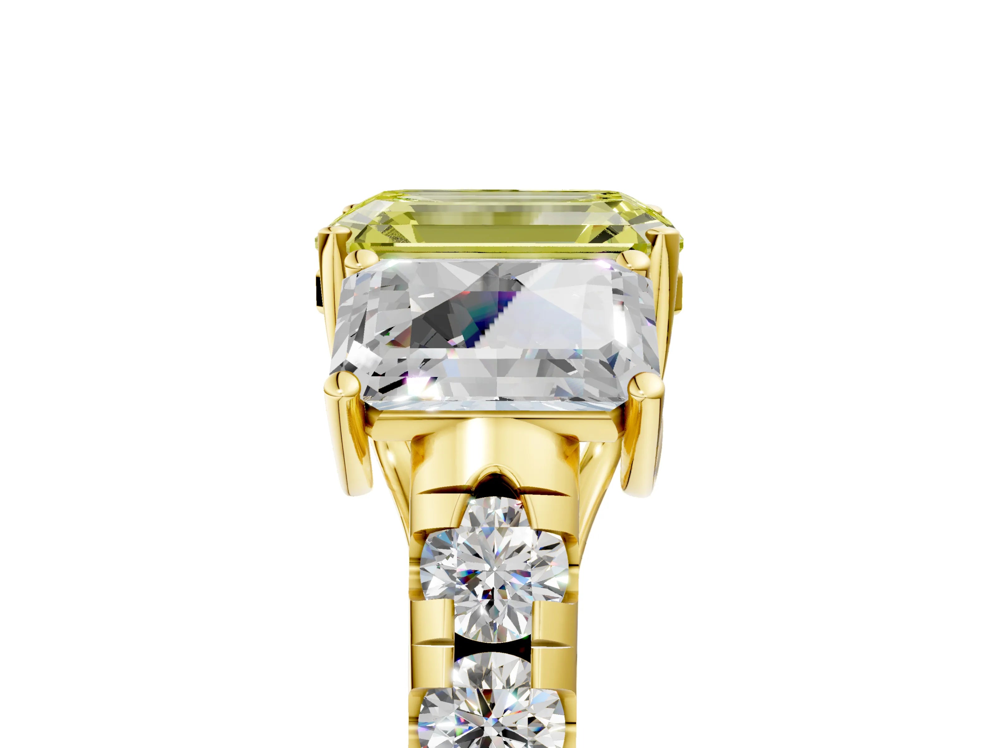 Yellow gold Three-Stone Fancy Yellow Emerald Cut Diamond Pavé Band with Prong Setting_5