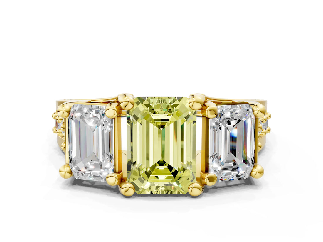 Yellow gold Three-Stone Fancy Yellow Emerald  Cut Diamond Ring with Channel-Set Band and Four-Prong Setting_49