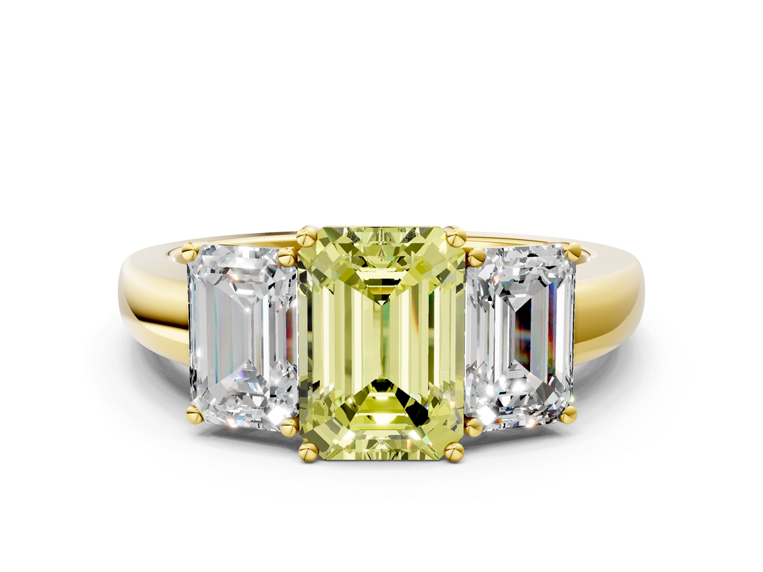 Yellow gold Three-Stone Fancy Yellow Emerald  Cut Diamond Ring with Channel-Set Band and Four-Prong Setting_59