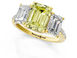 Yellow gold Three-Stone Fancy Yellow Emerald Cut Diamond Ring with Pavé Band and Prong Setting_88
