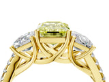 Yellow gold Three-Stone Fancy Yellow Emerald Cut Diamond Ring with Pavé Band and Prong Setting_91