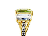 Yellow gold Three-Stone Fancy Yellow Emerald Cut Diamond Ring with Pavé Band and Prong Setting_92