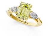 Yellow gold Three-Stone Fancy Yellow Emerald  Cut Diamond Ring with Pear Side Stones in Four-Prong Setting_117