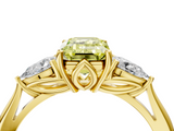 Yellow gold Three-Stone Fancy Yellow Emerald  Cut Diamond Ring with Pear Side Stones in Four-Prong Setting_120