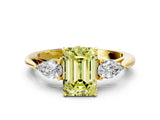Yellow gold Three-Stone Fancy Yellow Emerald Cut Diamond Ring with Pear  Side Stones in Four-Prong Setting_36