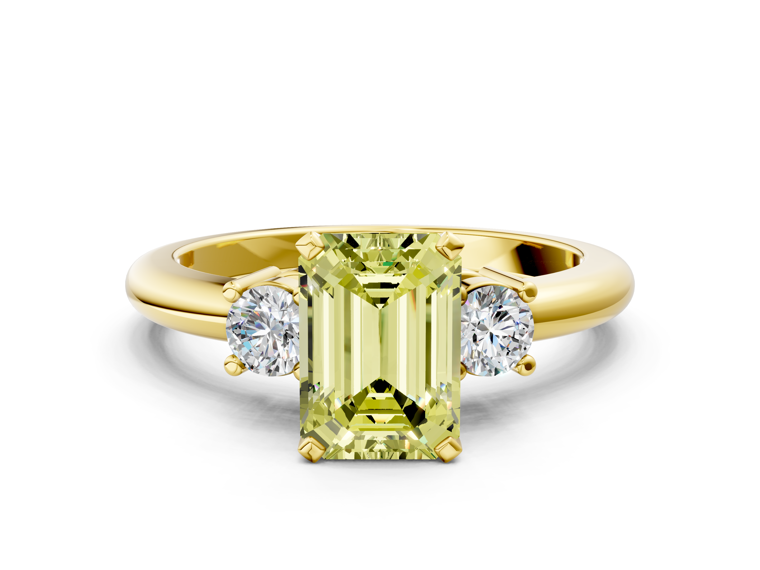 Yellow gold Three-Stone Fancy Yellow Emerald  Cut Diamond Solitaire with Prong Setting and Classic Band_30