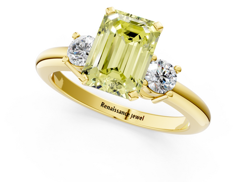 Yellow gold Three-Stone Fancy Yellow Emerald  Cut Diamond Solitaire with Prong Setting and Classic Band_31