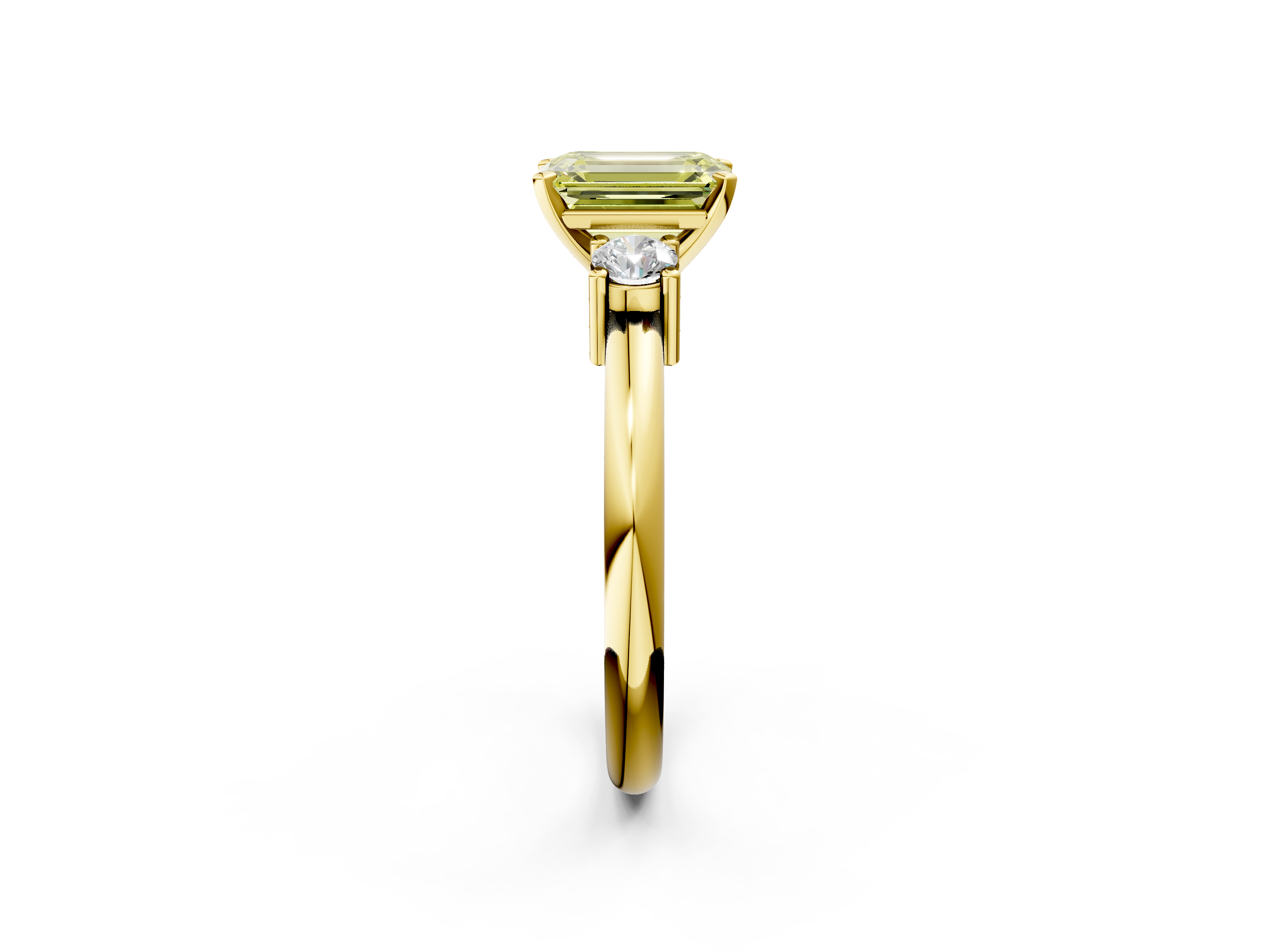 Yellow gold Three-Stone Fancy Yellow Emerald  Cut Diamond Solitaire with Prong Setting and Classic Band_32