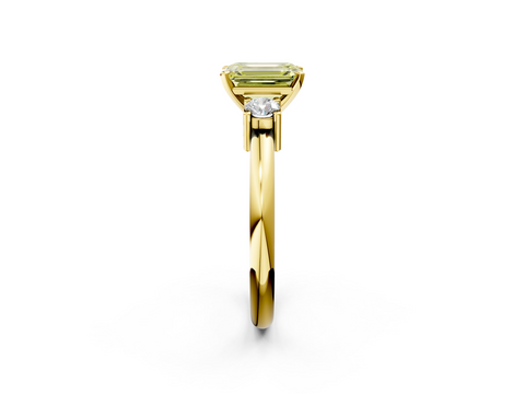 Yellow gold Three-Stone Fancy Yellow Emerald  Cut Diamond Solitaire with Prong Setting and Classic Band_32
