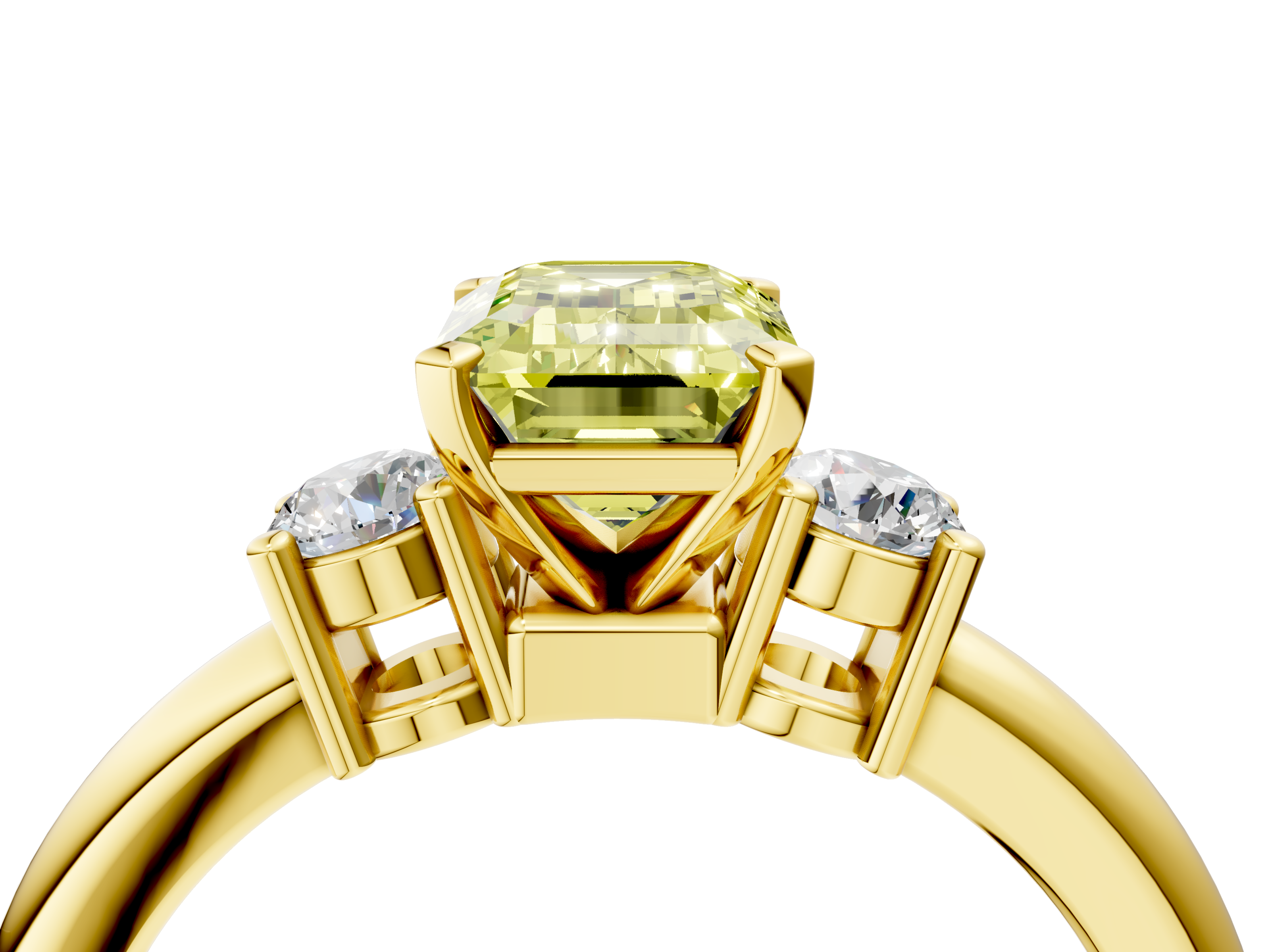 Yellow gold Three-Stone Fancy Yellow Emerald  Cut Diamond Solitaire with Prong Setting and Classic Band_34