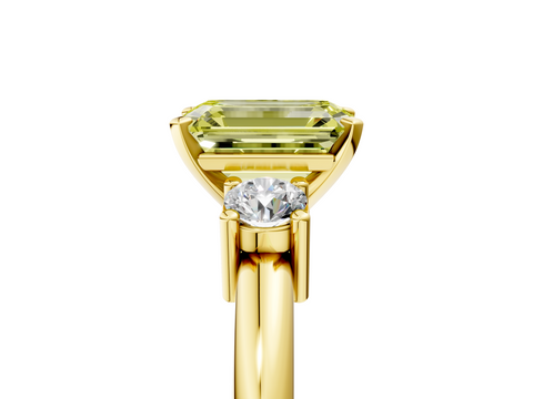 Yellow gold Three-Stone Fancy Yellow Emerald  Cut Diamond Solitaire with Prong Setting and Classic Band_35