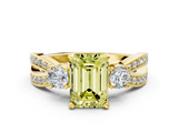 Yellow gold Three-Stone Fancy Yellow Emerald  Cut Diamond Twist Band with Prong Setting_56