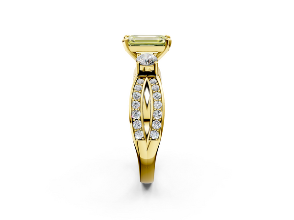 Yellow gold Three-Stone Fancy Yellow Emerald  Cut Diamond Twist Band with Prong Setting