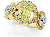 Yellow gold Three-Stone Fancy Yellow Emerald Cut Diamond Wave Pave Band with Prong Setting_1