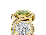 Yellow gold Three-Stone Fancy Yellow Emerald Cut Diamond Wave Pave Band with Prong Setting_5