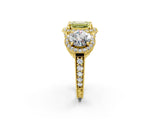 Yellow gold Three-Stone Fancy Yellow Emerald Cut Halo Diamond Milgrain Band with Four-Prong Setting_2