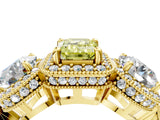 Yellow gold Three-Stone Fancy Yellow Emerald Cut Halo Diamond Milgrain Band with Four-Prong Setting_4