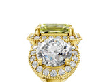 Yellow gold Three-Stone Fancy Yellow Emerald Cut Halo Diamond Milgrain Band with Four-Prong Setting_5