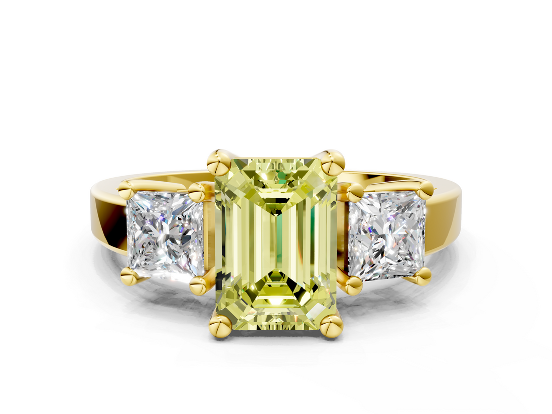Yellow gold Three-Stone Fancy Yellow Emerald  Cut Solitaire Ring with Prong Setting_3