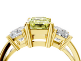 Yellow gold Three-Stone Fancy Yellow Emerald  Cut Solitaire Ring with Prong Setting_7