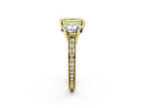 Yellow gold Three-Stone Fancy Yellow Emerald  Diamond Milgrain Pave Band with Prong Setting 2