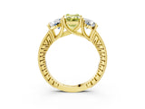 Yellow gold Three-Stone Fancy Yellow Emerald  Diamond Milgrain Pave Band with Prong Setting 3
