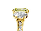 Yellow gold Three-Stone Fancy Yellow Emerald  Diamond Milgrain Pave Band with Prong Setting 5