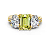 Yellow gold Three-Stone Fancy Yellow Emerald  Diamond Milgrain Pave Band with Prong Setting