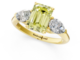 Yellow gold Three-Stone Fancy Yellow Emerald  Diamond Ring with Pear Side Stones in Four-Prong Setting_67