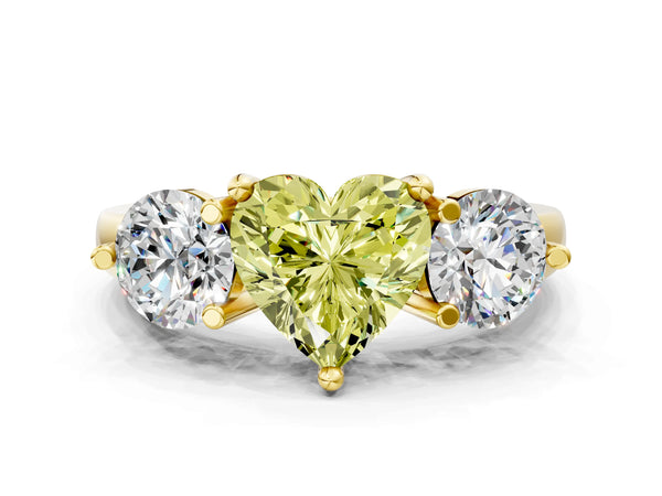 Yellow gold Three-Stone Fancy Yellow Heart  Brilliant Cut Solitaire Ring with Prong Setting on a Classic Band