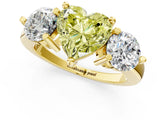 Yellow gold Three-Stone Fancy Yellow Heart  Brilliant Cut Solitaire Ring with Prong Setting on a Classic Band 2