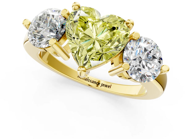 Yellow gold Three-Stone Fancy Yellow Heart  Brilliant Cut Solitaire Ring with Prong Setting on a Classic Band