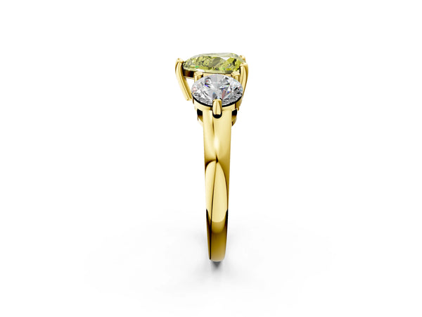 Yellow gold Three-Stone Fancy Yellow Heart  Brilliant Cut Solitaire Ring with Prong Setting on a Classic Band